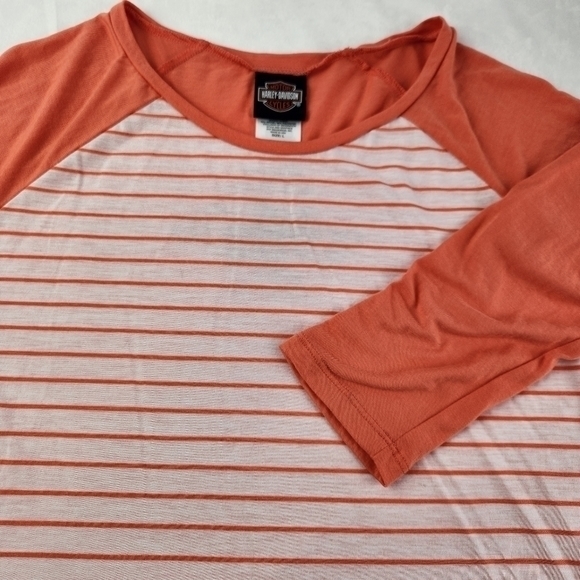 Harley Davidson Womens Size Large 3/4 Sleeve Melon and White Striped El Paso, Tx - Picture 7 of 7